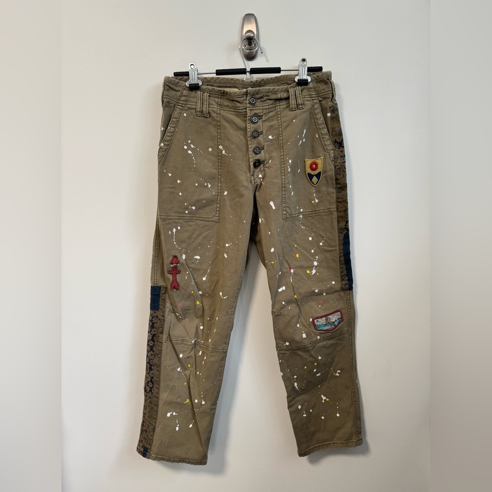 Pilcro Tan Cargo Jeans with Artistic Patches